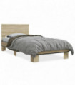 vidaXL Bed Frame Sonoma Oak 75x190 cm Small Single Engineered Wood and Metal