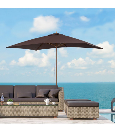 Wooden Garden Parasol Umbrella Coffee 3m x 2m