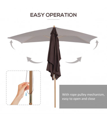 Wooden Garden Parasol Umbrella Coffee 3m x 2m