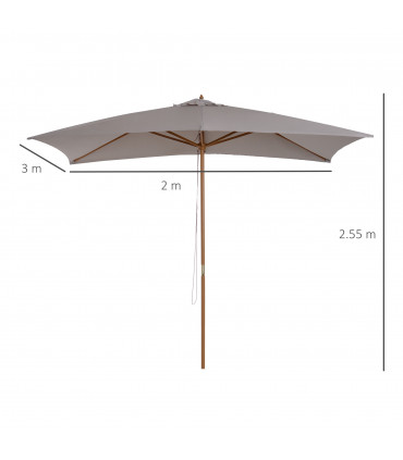 2 x 3m Wood Square Parasol Sun Shade Garden Outdoor Umbrella Canopy Light Grey