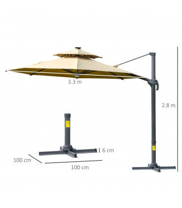 3m Cantilever Parasol Solar Lights Power Bank Base 360� Spin Beige