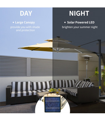 3m Cantilever Parasol Solar Lights Power Bank Base 360� Spin Beige