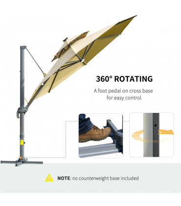 3m Cantilever Parasol Solar Lights Power Bank Base 360� Spin Beige