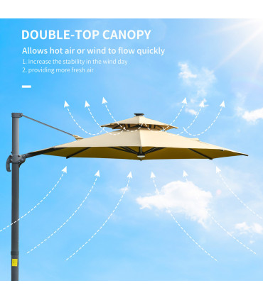 3m Cantilever Parasol Solar Lights Power Bank Base 360� Spin Beige