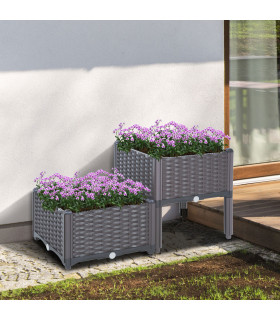 PP Set Of 2 Raised Outdoor Garden Planter Box Brown