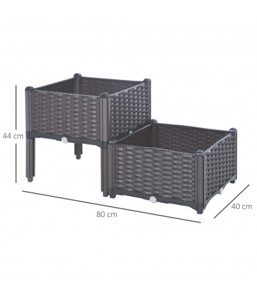 PP Set Of 2 Raised Outdoor Garden Planter Box Brown