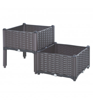 PP Set Of 2 Raised Outdoor Garden Planter Box Brown