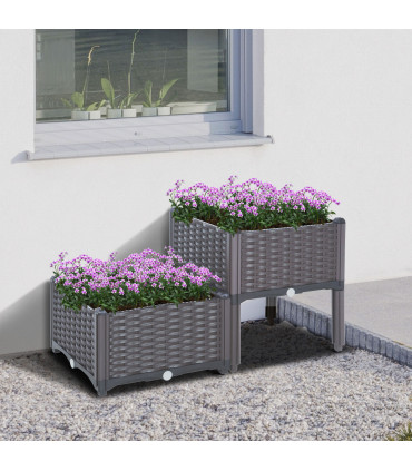 PP Set Of 2 Raised Outdoor Garden Planter Box Brown