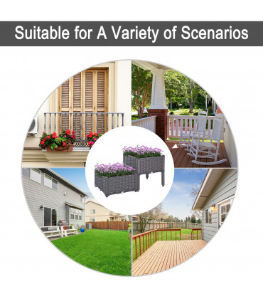 PP Set Of 2 Raised Outdoor Garden Planter Box Brown