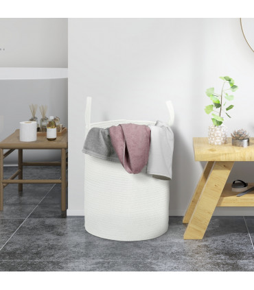 HOMCOM 36L Cotton Rope Laundry Basket with Handles for Pillows Clothes Cream