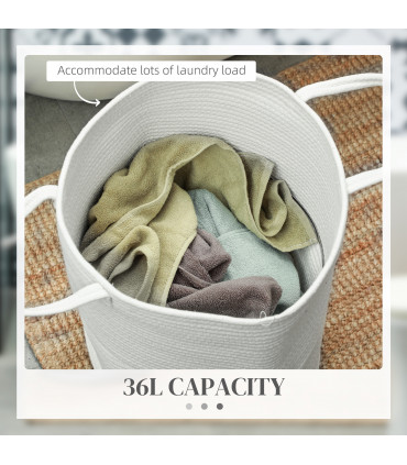 HOMCOM 36L Cotton Rope Laundry Basket with Handles for Pillows Clothes Cream