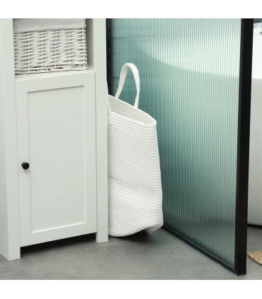 HOMCOM 36L Cotton Rope Laundry Basket with Handles for Pillows Clothes Cream