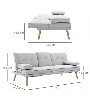HOMCOM 3 Seater Sofa Bed Scandi Style Recliner Adjustable Back Middle Table