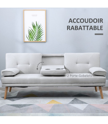 HOMCOM 3 Seater Sofa Bed Scandi Style Recliner Adjustable Back Middle Table