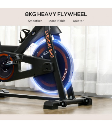 HOMCOM 8kg Flywheel Exercise Bike with Adjustable Height, Resistance, Black