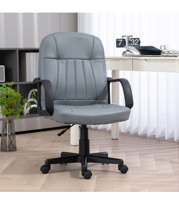 Office Chair Grey Faux Leather + Sponge 360 Swivel Strong 5 Castor 59.5x60x104cm