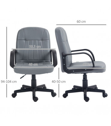 Office Chair Grey Faux Leather + Sponge 360 Swivel Strong 5 Castor 59.5x60x104cm