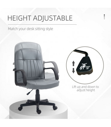 Office Chair Grey Faux Leather + Sponge 360 Swivel Strong 5 Castor 59.5x60x104cm