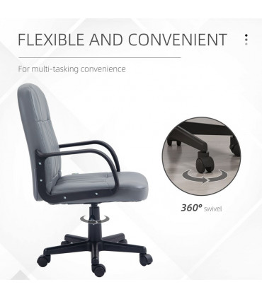 Office Chair Grey Faux Leather + Sponge 360 Swivel Strong 5 Castor 59.5x60x104cm