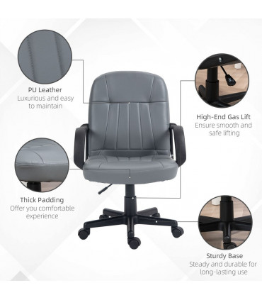 Office Chair Grey Faux Leather + Sponge 360 Swivel Strong 5 Castor 59.5x60x104cm