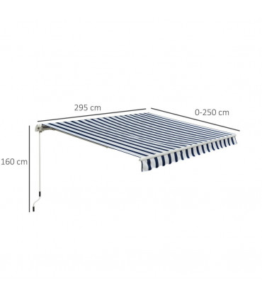 Manual Retractable Awning, size (3m x 2.5m)-Blue/White