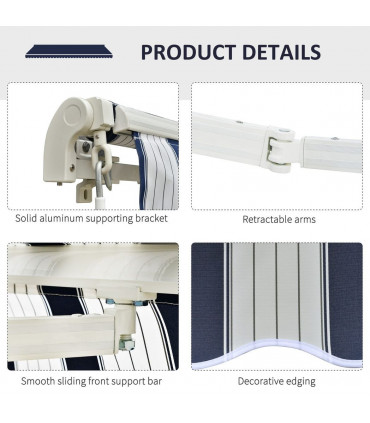 Manual Retractable Awning, size (3m x 2.5m)-Blue/White