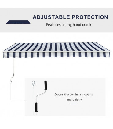 Manual Retractable Awning, size (3m x 2.5m)-Blue/White