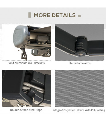 3.5x3m Electric Motorised Awning Door Window Shade w/ Cassette Grey