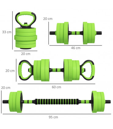4-in-1 Weight Dumbbells Set, Barbell, Kettlebell, Push Up Stand, 20kg