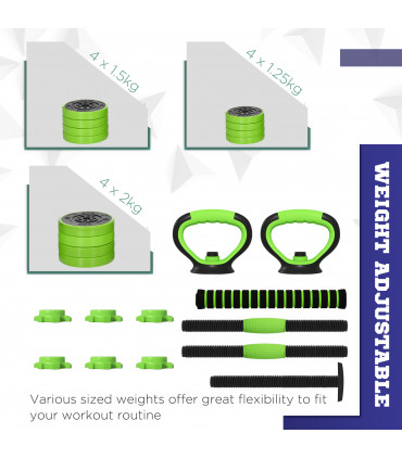 4-in-1 Weight Dumbbells Set, Barbell, Kettlebell, Push Up Stand, 20kg