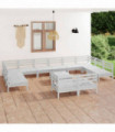 13 Piece Garden Lounge Set White Solid Pinewood