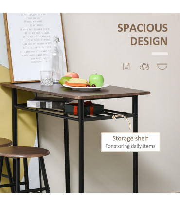 Bar Set Black MDF Table 80cmx50cmx90cm 2 Stools Metal Frame Oak Compact Size