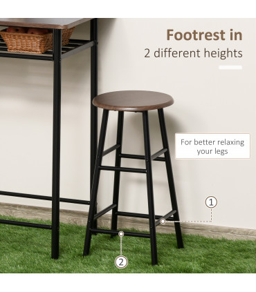 Bar Set Black MDF Table 80cmx50cmx90cm 2 Stools Metal Frame Oak Compact Size