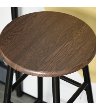 Bar Set Black MDF Table 80cmx50cmx90cm 2 Stools Metal Frame Oak Compact Size