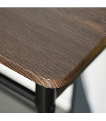 Bar Set Black MDF Table 80cmx50cmx90cm 2 Stools Metal Frame Oak Compact Size