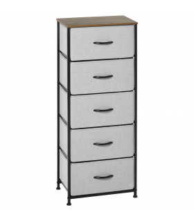 Fabric Grey 5 Drawer Chest of Drawers 45W x 30D x 116H cm Wood Top Storage