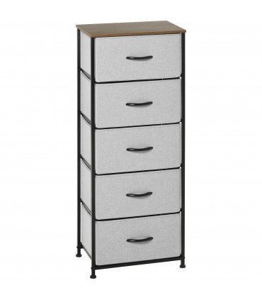 Fabric Grey 5 Drawer Chest of Drawers 45W x 30D x 116H cm Wood Top Storage