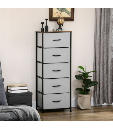 Fabric Grey 5 Drawer Chest of Drawers 45W x 30D x 116H cm Wood Top Storage