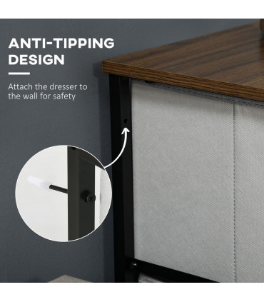 Fabric Grey 5 Drawer Chest of Drawers 45W x 30D x 116H cm Wood Top Storage