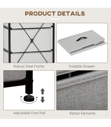 Fabric Grey 5 Drawer Chest of Drawers 45W x 30D x 116H cm Wood Top Storage