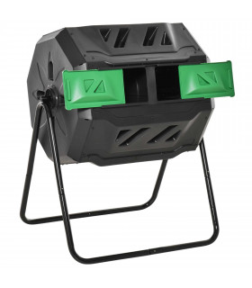 160L Outdoor Tumbling Compost Bin w/ Dual Chamber, Sliding Doors, Black