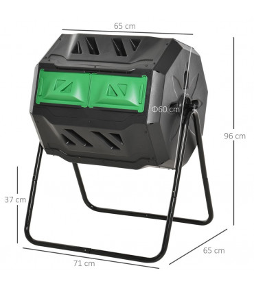160L Outdoor Tumbling Compost Bin w/ Dual Chamber, Sliding Doors, Black