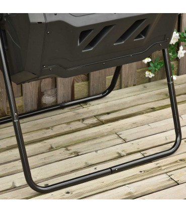 160L Outdoor Tumbling Compost Bin w/ Dual Chamber, Sliding Doors, Black