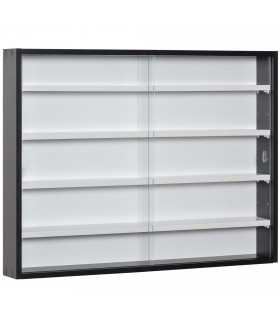 Wall Display Shelf Unit Cabinet 5-Tier Black Particle Board Glass Door