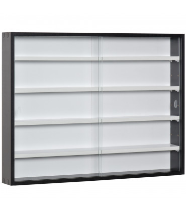 Wall Display Shelf Unit Cabinet 5-Tier Black Particle Board Glass Door