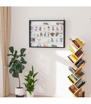 Wall Display Shelf Unit Cabinet 5-Tier Black Particle Board Glass Door