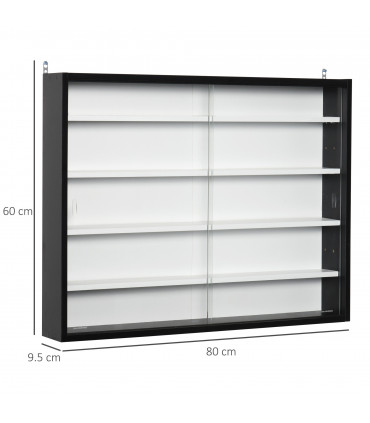 Wall Display Shelf Unit Cabinet 5-Tier Black Particle Board Glass Door
