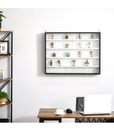 Wall Display Shelf Unit Cabinet 5-Tier Black Particle Board Glass Door