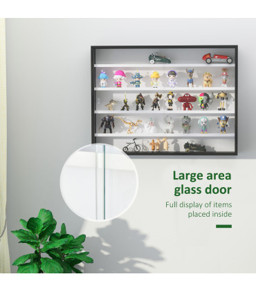 Wall Display Shelf Unit Cabinet 5-Tier Black Particle Board Glass Door