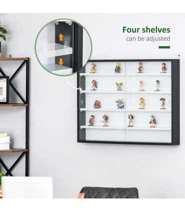 Wall Display Shelf Unit Cabinet 5-Tier Black Particle Board Glass Door